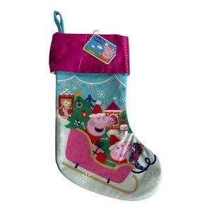 Peppa Pig Christmas Holiday Stocking  Pink Sequin Snowflakes Santa Hat NEW